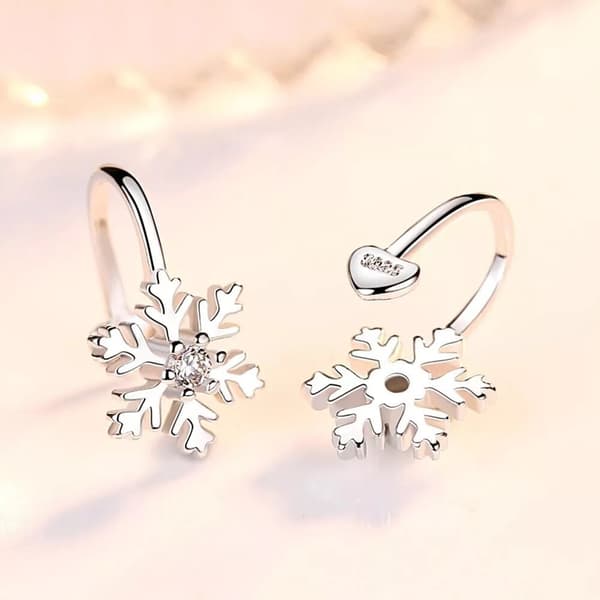 Lovely Crystal Snowflake Ear Clip Cuff Earrings 925 Sterling Silver Christmas