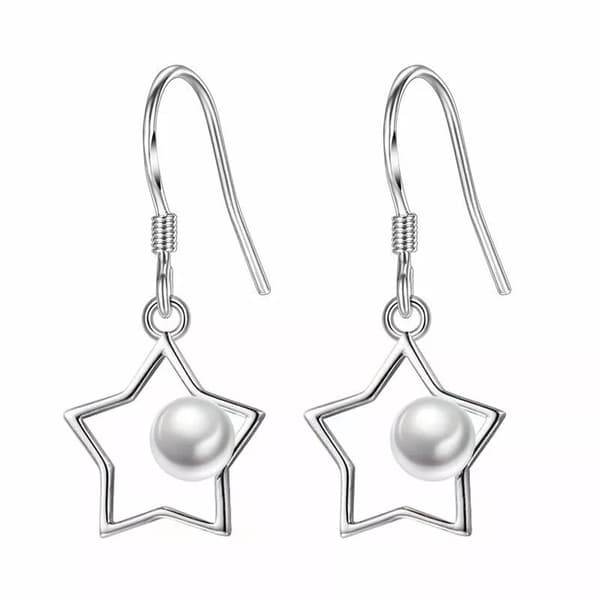 Women Girls Pearl Star Drop Hook Earrings 925 Sterling Silver Jewellery Gift