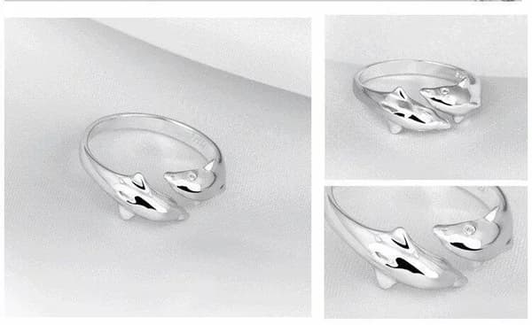 Womens Girls Dolphin Hug Adjustable Ring 925 Sterling Silver Jewellery Gift