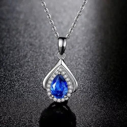 925 Sterling Silver Blue Crystal Heart Ocean Pendant Necklace Womens Jewellery