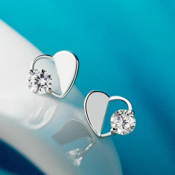 Women’s 925 Sterling Silver Crystal Hollow Heart Stud Earrings Valentine’s Gift