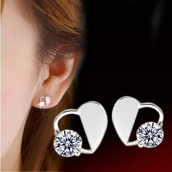 Women’s 925 Sterling Silver Crystal Hollow Heart Stud Earrings Valentine’s Gift