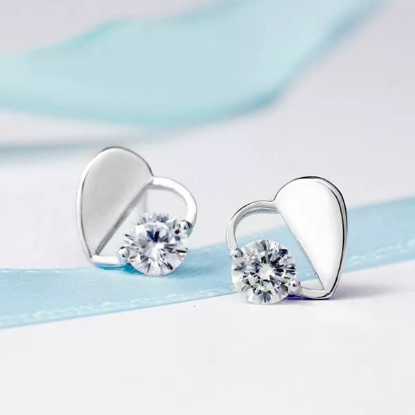 Women’s 925 Sterling Silver Crystal Hollow Heart Stud Earrings Valentine’s Gift