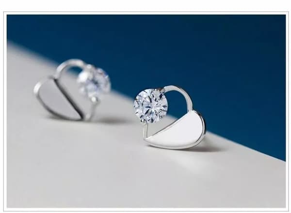 Women’s 925 Sterling Silver Crystal Hollow Heart Stud Earrings Valentine’s Gift