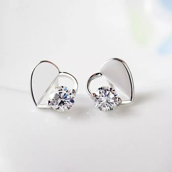 Women’s 925 Sterling Silver Crystal Hollow Heart Stud Earrings Valentine’s Gift