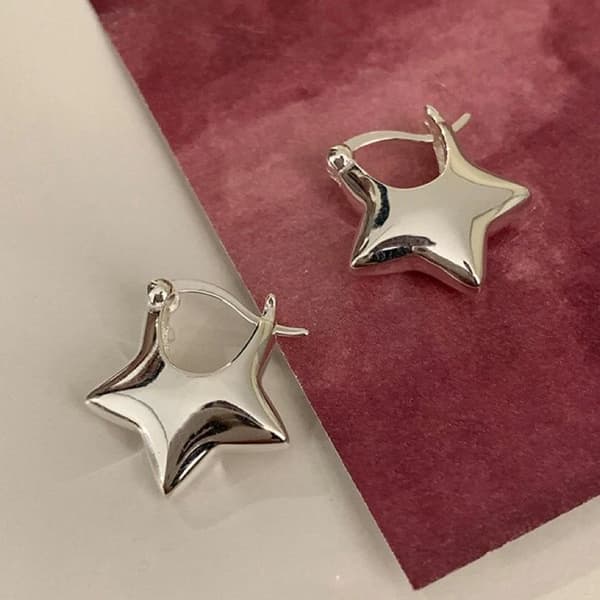 925 Sterling Silver Star Shaped Fashion Hoop Earrings Jewellery Women Girls Gift