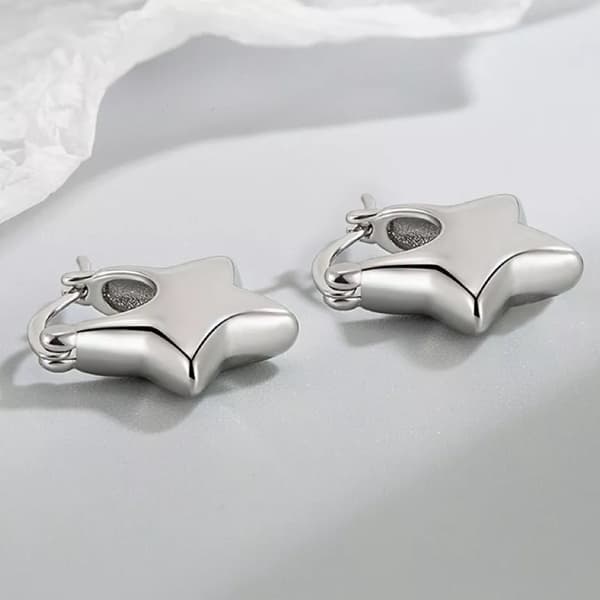 925 Sterling Silver Star Shaped Fashion Hoop Earrings Jewellery Women Girls Gift