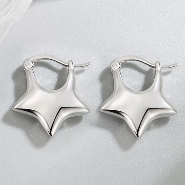 925 Sterling Silver Star Shaped Fashion Hoop Earrings Jewellery Women Girls Gift