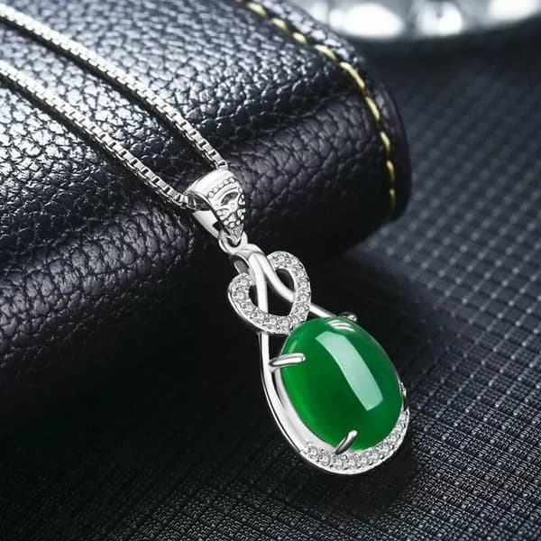 925 Sterling Silver Crystal Green Jade Pendant Necklace Womens Jewellery UK
