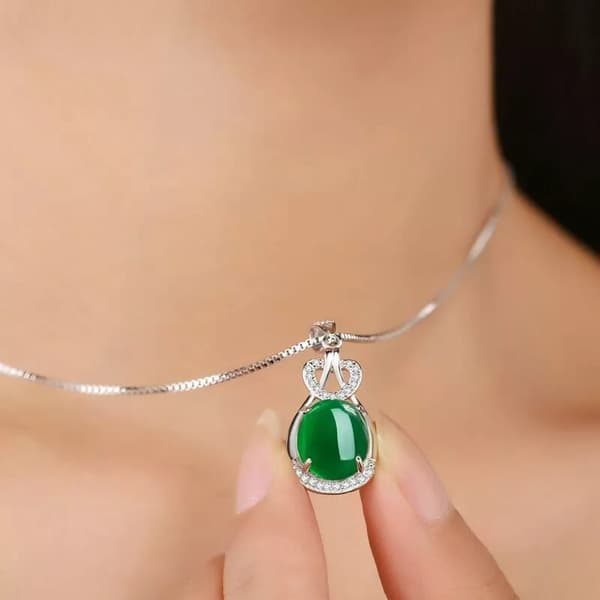 925 Sterling Silver Crystal Green Jade Pendant Necklace Womens Jewellery UK