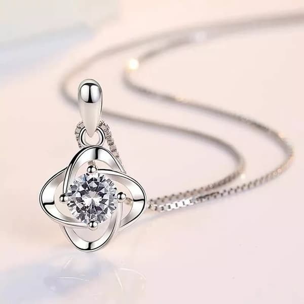 Women Swirl Crystal Stone Pendant Chain Necklace 925 Sterling Silver Jewellery