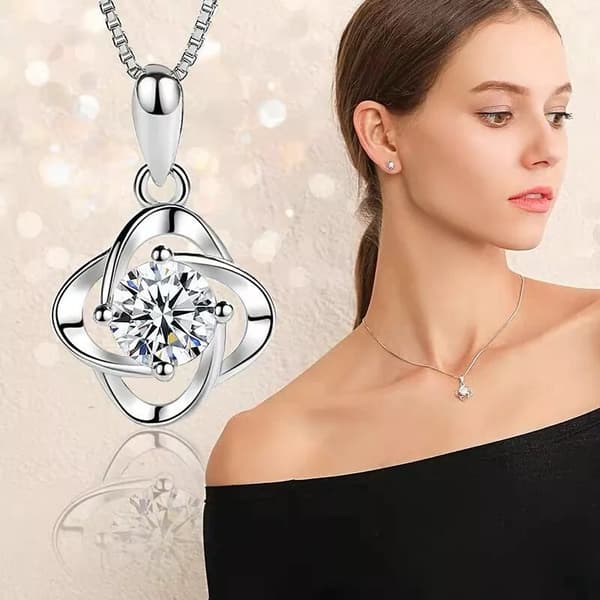 Women Swirl Crystal Stone Pendant Chain Necklace 925 Sterling Silver Jewellery
