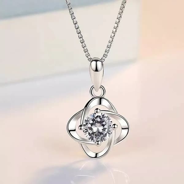 Women Swirl Crystal Stone Pendant Chain Necklace 925 Sterling Silver Jewellery