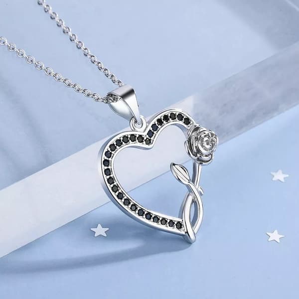 Crystal Heart Rose Choker Necklace Pendant 925 Sterling Silver Womens Jewellery