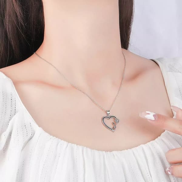 Crystal Heart Rose Choker Necklace Pendant 925 Sterling Silver Womens Jewellery