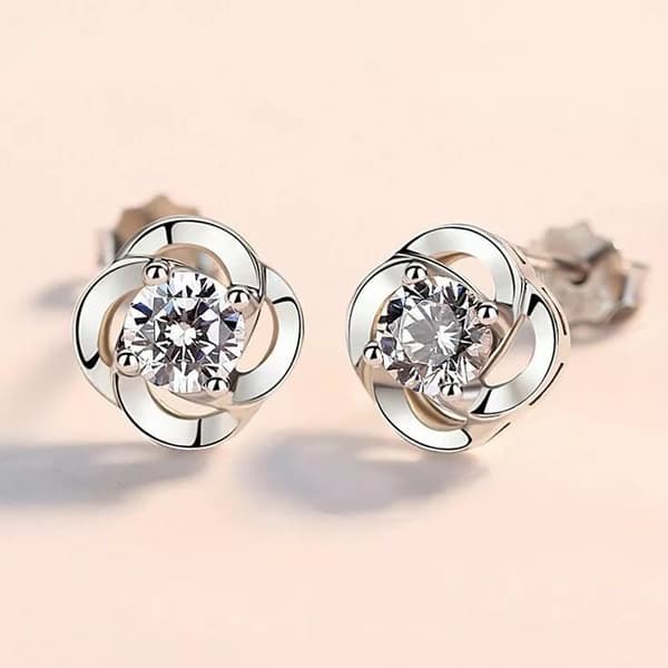 Women Girls Crystal Stone Clover Stud Earrings 925 Sterling Silver Jewellery UK