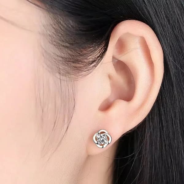 Women Girls Crystal Stone Clover Stud Earrings 925 Sterling Silver Jewellery UK