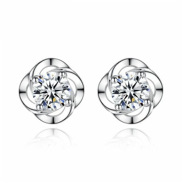 Women Girls Crystal Stone Clover Stud Earrings 925 Sterling Silver Jewellery UK