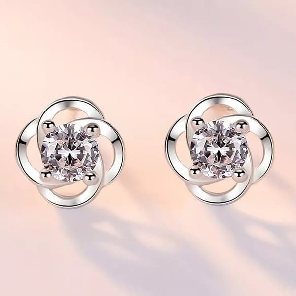 Women Girls Crystal Stone Clover Stud Earrings 925 Sterling Silver Jewellery UK