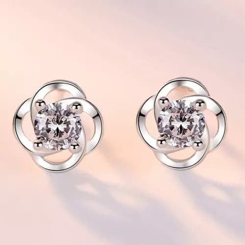 Women Girls Crystal Stone Clover Stud Earrings 925 Sterling Silver Jewellery UK