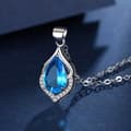 Miniatyrbild 3 av 6: Crystal Blue Water Drop Pendant Chain Necklace 925 Sterling Silver Jewellery UK