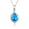 Miniatyrbild 5 av 6: Crystal Blue Water Drop Pendant Chain Necklace 925 Sterling Silver Jewellery UK