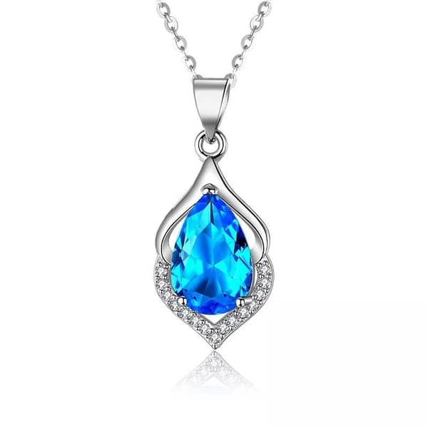 Crystal Blue Water Drop Pendant Chain Necklace 925 Sterling Silver Jewellery UK