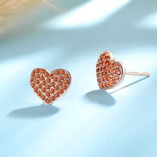Rose Gold Crystal Heart Stud Earrings 925 Sterling Silver Women Girls Jewellery