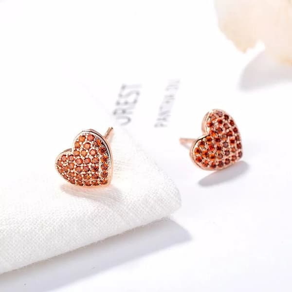 Rose Gold Crystal Heart Stud Earrings 925 Sterling Silver Women Girls Jewellery
