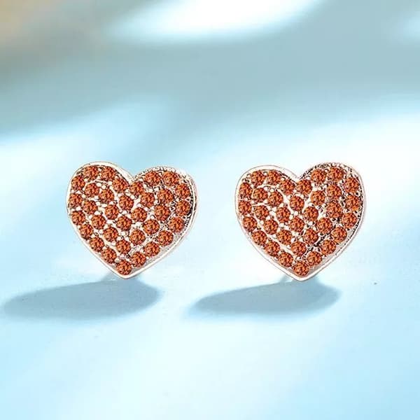 Rose Gold Crystal Heart Stud Earrings 925 Sterling Silver Women Girls Jewellery