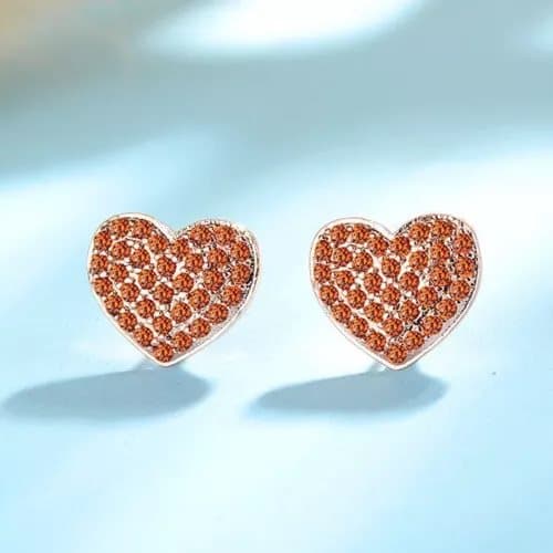 Rose Gold Crystal Heart Stud Earrings 925 Sterling Silver Women Girls Jewellery