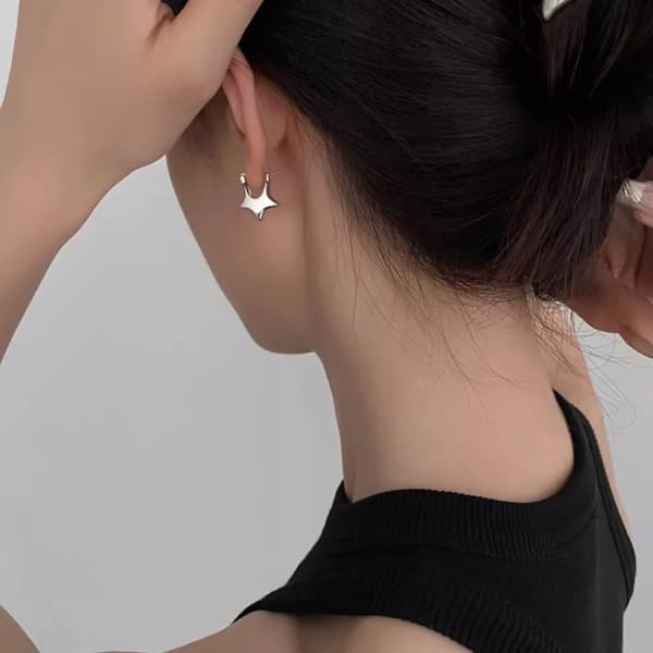 925 Sterling Silver Lovely Star Shaped Hoop Earrings Jewellery Women Girls Gift