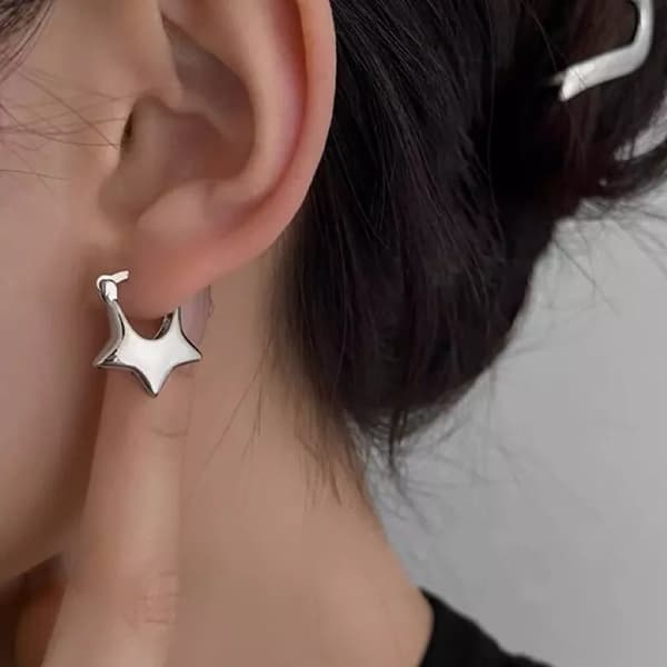 925 Sterling Silver Lovely Star Shaped Hoop Earrings Jewellery Women Girls Gift