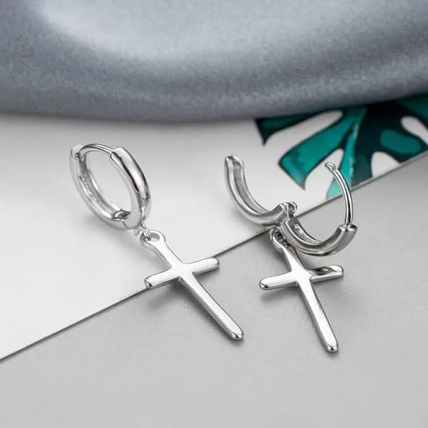 925 Sterling Silver Cross Dangle Hoop Earrings Women Girls Jewellery Gift