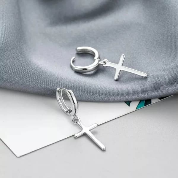 925 Sterling Silver Cross Dangle Hoop Earrings Women Girls Jewellery Gift