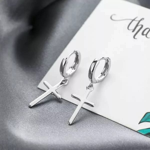 925 Sterling Silver Cross Dangle Hoop Earrings Women Girls Jewellery Gift