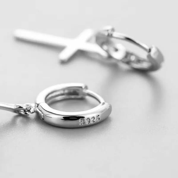 925 Sterling Silver Cross Dangle Hoop Earrings Women Girls Jewellery Gift