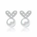 Miniatyrbilde 8 av 9: Women 925 Sterling Silver Cute Crystal Heart Pearl Stud Earrings Jewellery Gift