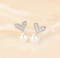 Miniatyrbilde 2 av 9: Women 925 Sterling Silver Cute Crystal Heart Pearl Stud Earrings Jewellery Gift