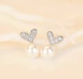 Miniatyrbilde 1 av 9: Women 925 Sterling Silver Cute Crystal Heart Pearl Stud Earrings Jewellery Gift