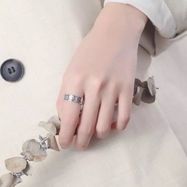 Vintage Smiley Face Star Adjustable Ring 925 Sterling Silver Women Jewellery UK