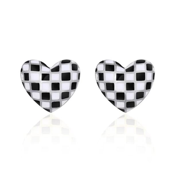 Checkerboard Heart Fashion Stud Earrings 925 Sterling Silver Women Jewellery UK