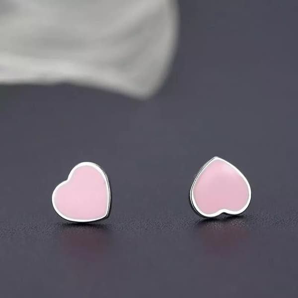 925 Sterling Silver Cute Pink Heart Stud Earrings Womens Girls Jewellery Gift