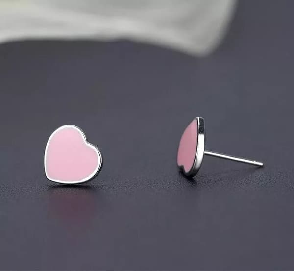 925 Sterling Silver Cute Pink Heart Stud Earrings Womens Girls Jewellery Gift