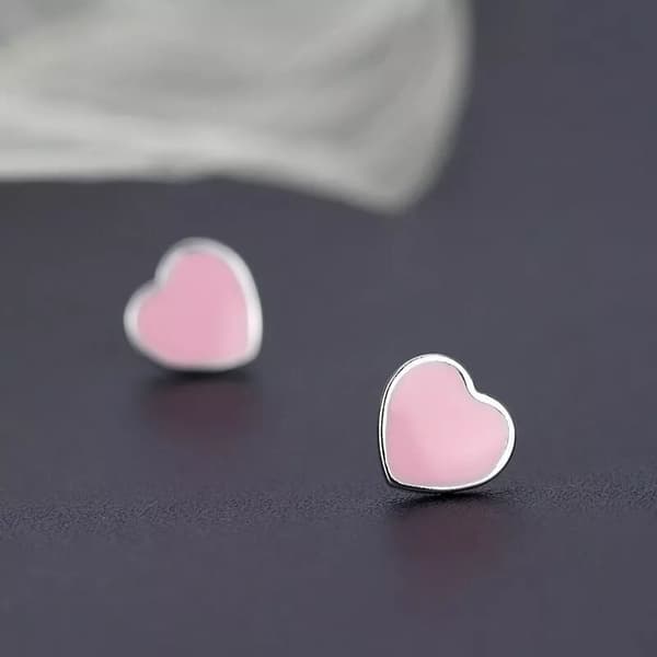 925 Sterling Silver Cute Pink Heart Stud Earrings Womens Girls Jewellery Gift
