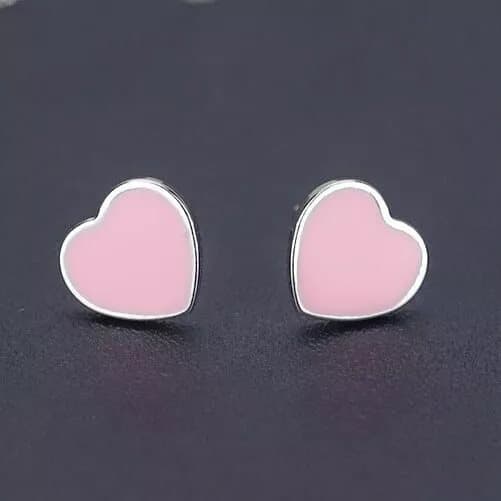 925 Sterling Silver Cute Pink Heart Stud Earrings Womens Girls Jewellery Gift