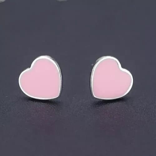 925 Sterling Silver Cute Pink Heart Stud Earrings Womens Girls Jewellery Gift