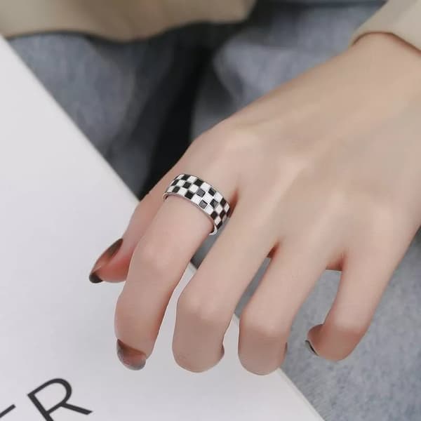 Fashion Checkerboard Heart Adjustable Ring 925 Sterling Silver Jewellery Gift