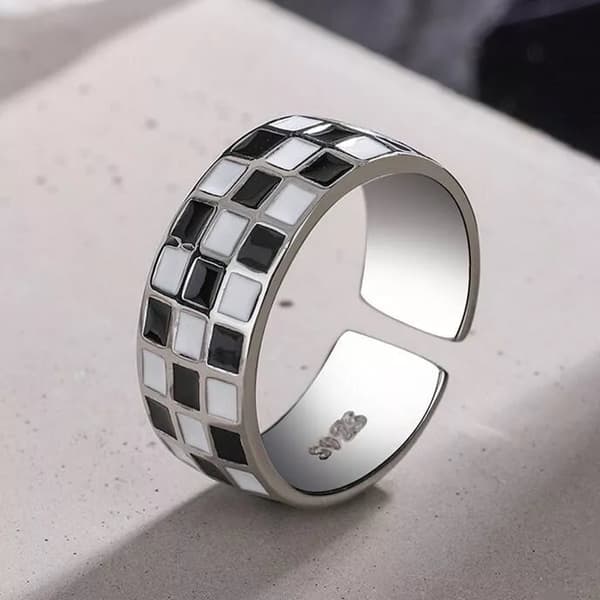 Fashion Checkerboard Heart Adjustable Ring 925 Sterling Silver Jewellery Gift