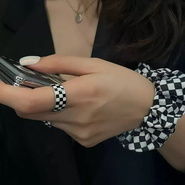 Fashion Checkerboard Heart Adjustable Ring 925 Sterling Silver Jewellery Gift